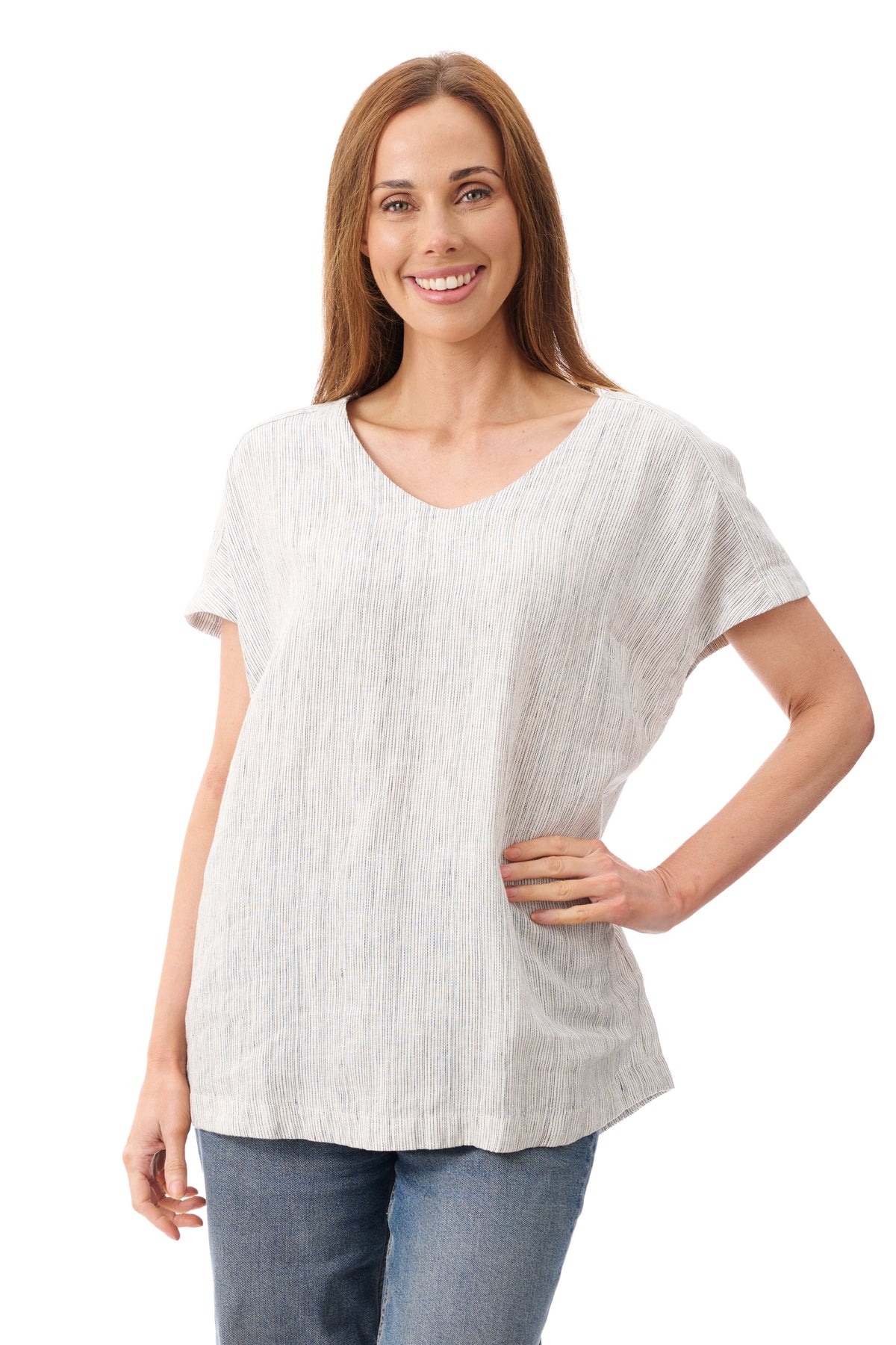 Givoni Cap Sleeve Linen Stripe Top