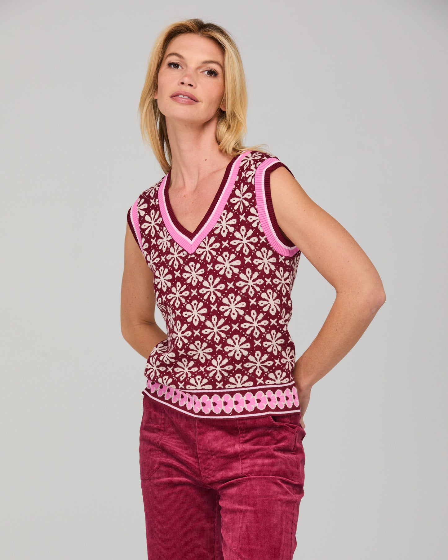 Boom Shankar Gigi Vest - Merlot Jacquard knit