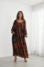 Caju Print Maxi Dress with Bishop Sleeves