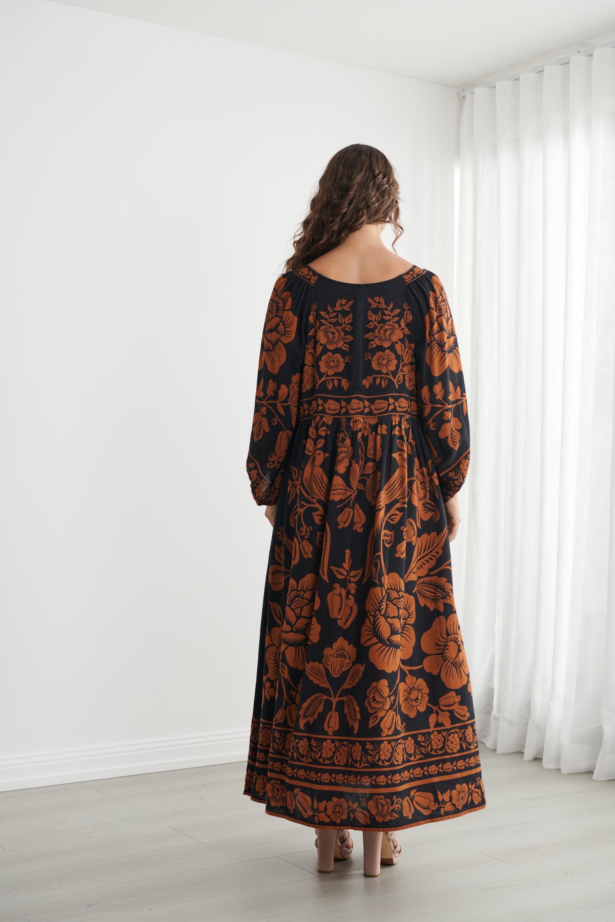 Caju Print Maxi Dress with Bishop Sleeves