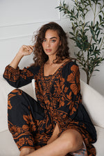 Caju Print Maxi Dress with Bishop Sleeves
