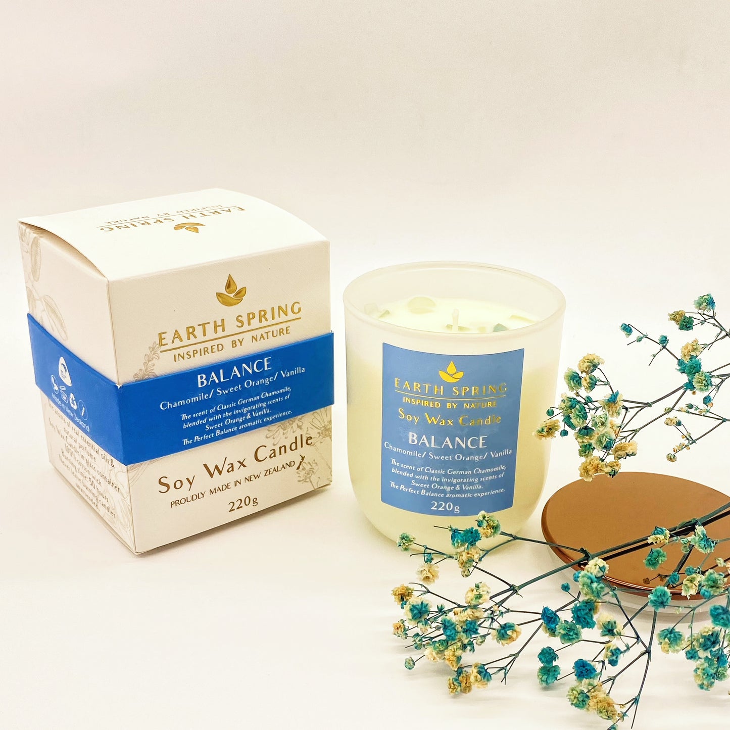 Earth Spring Balance Handcrafted Soy Candle with crystals