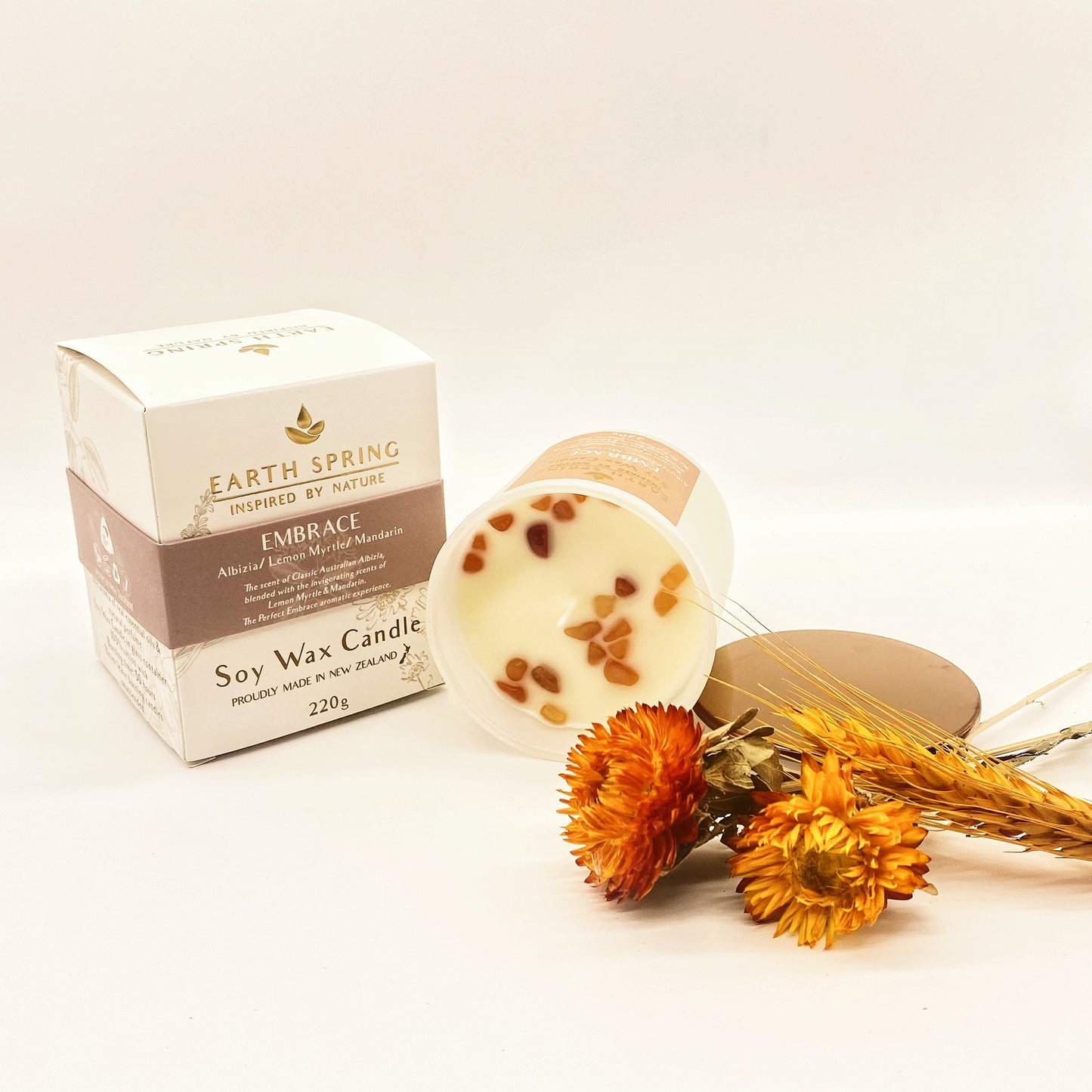 Earth Spring Embrace Handcrafted Soy Candle with crystals