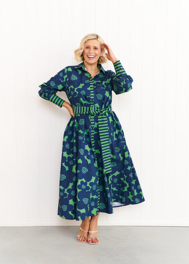 Liv & Milly Eden- Flower Dress Navy/ Green