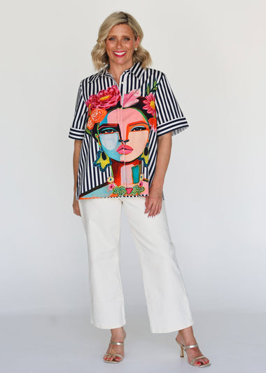 Liv & Milly Frida Navy Short Sleeve Shirt