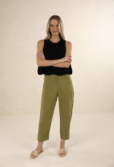 Huxe Linen Blend Pant from Humidity Lifestyle - Olive
