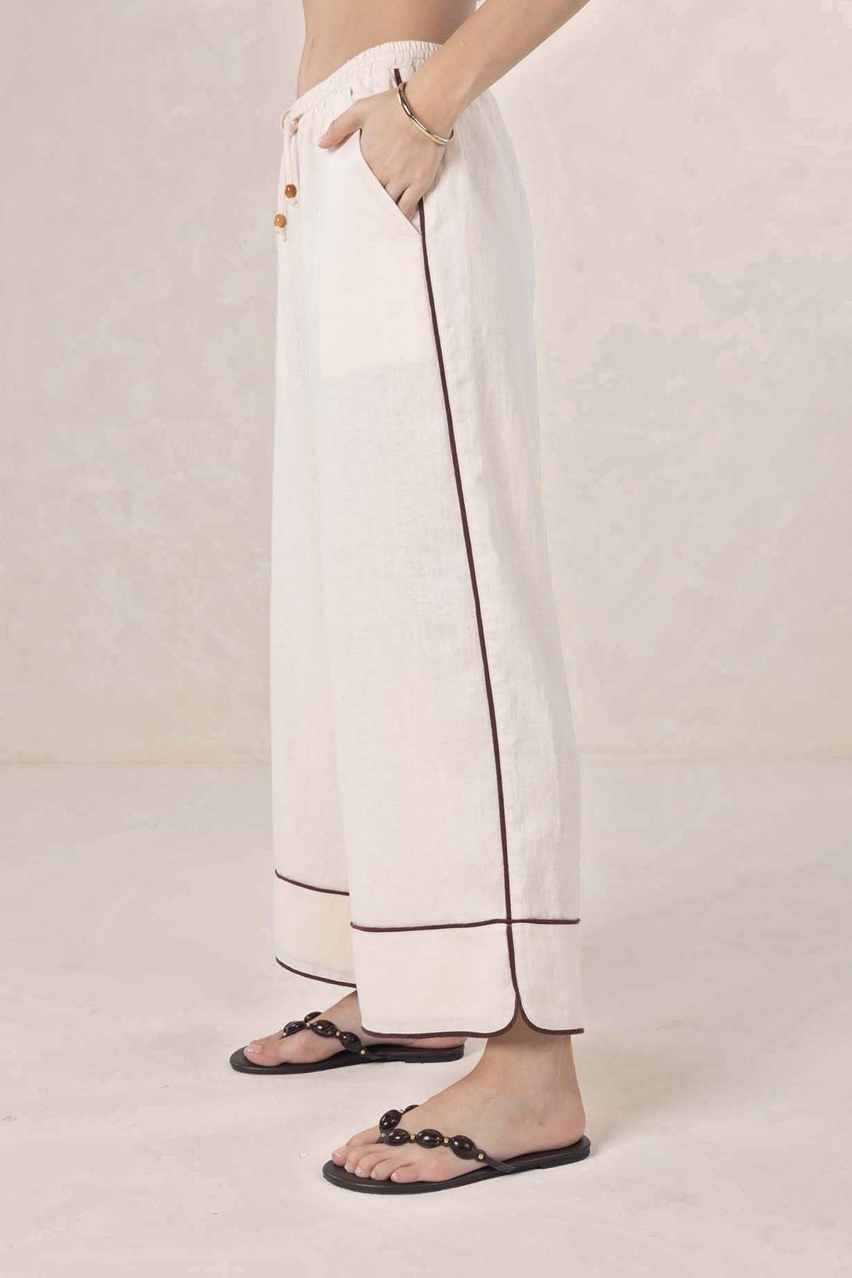 Lugano Linen Pant from Humidity Lifestyle - Cream/chocolate