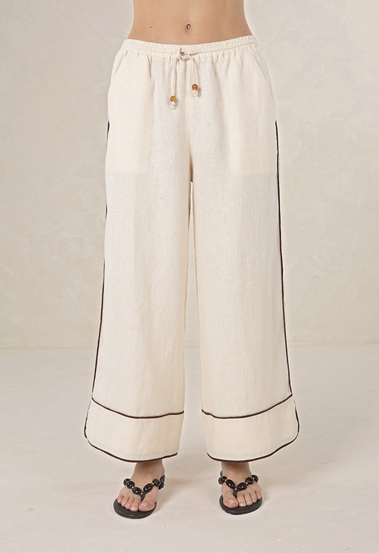Lugano Linen Pant from Humidity Lifestyle - Cream/chocolate