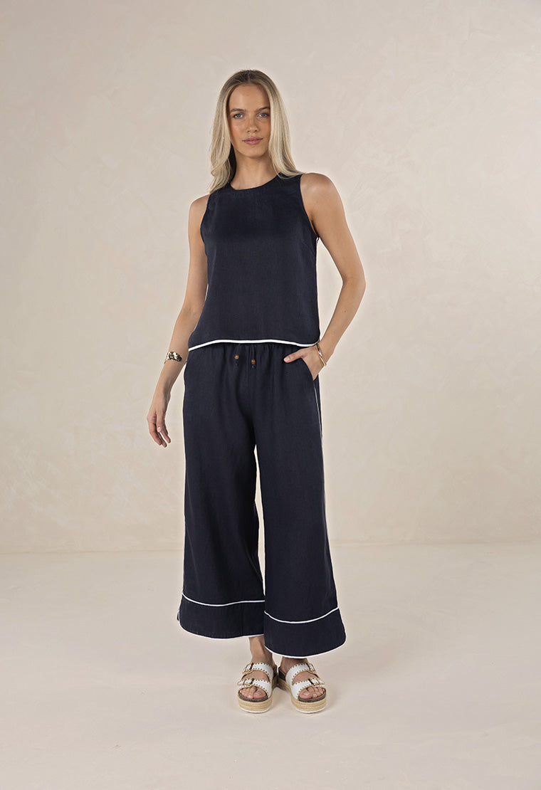 Lugano Linen Pant from Humidity Lifestyle -Navy/White