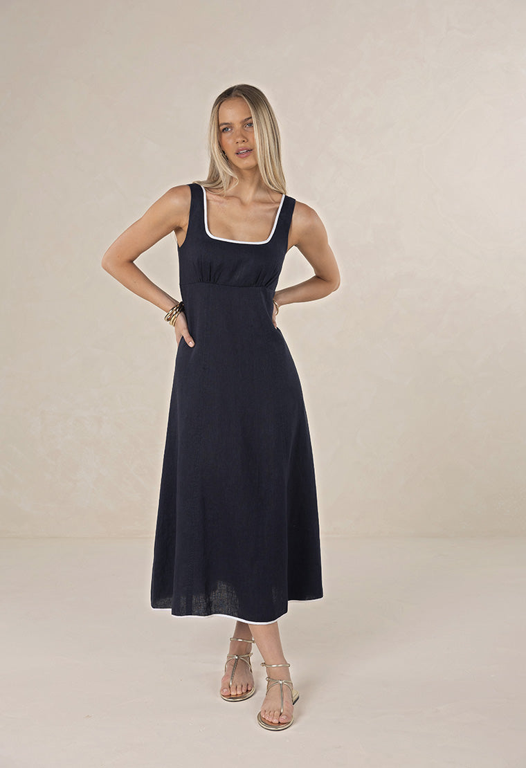 Tallulah Contrast Midi Dress -Navy/White