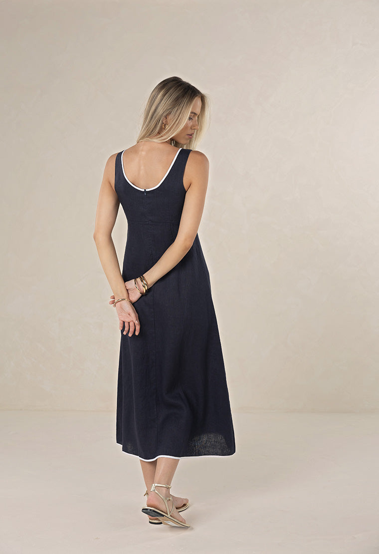 Tallulah Contrast Midi Dress -Navy/White