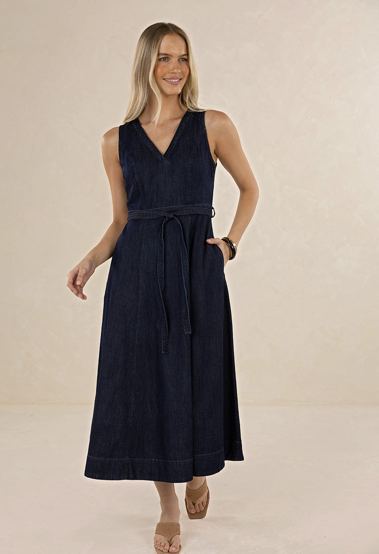 Ivy Denim Midi Dress from Humidity Lifestyle - Dark Denim