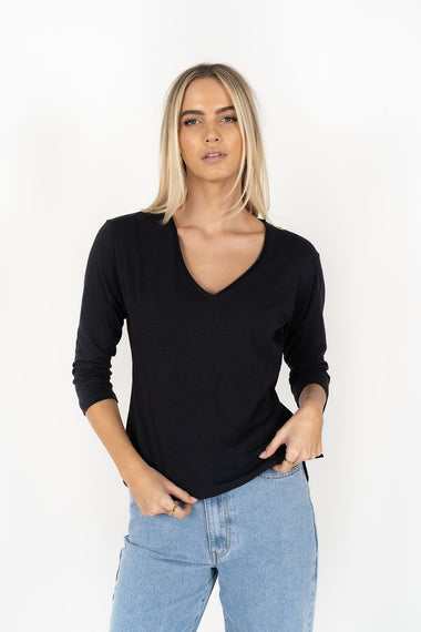 Stella V-Neck long sleeve tee from Humidity Lifestyle - Slate Colour