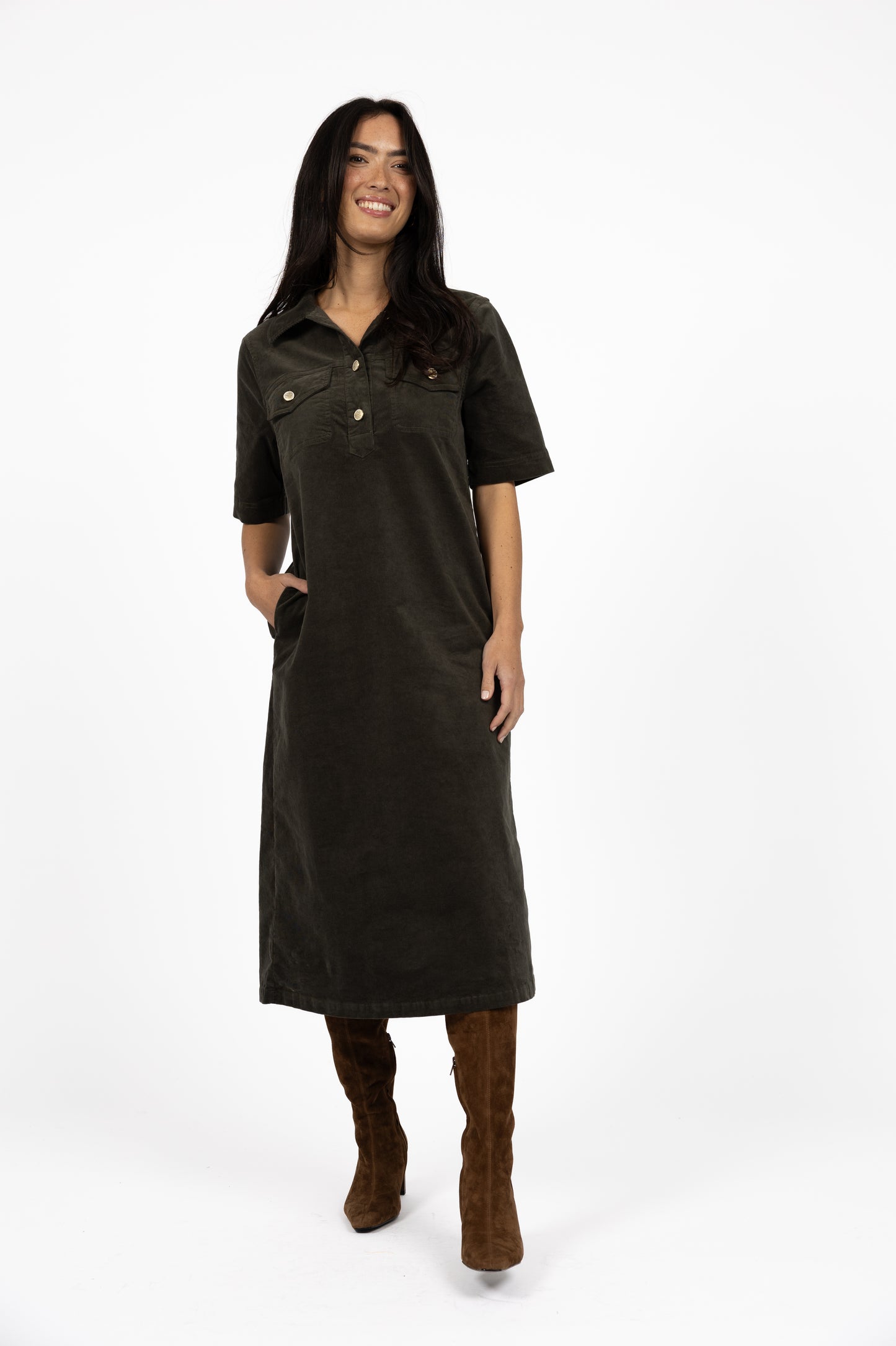 Amici Cord Dress from Humidity Lifestyle - Khaki