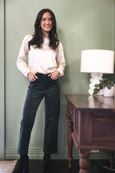 Va Va Velour Pant from Humidity Lifestyle - Pine Colour
