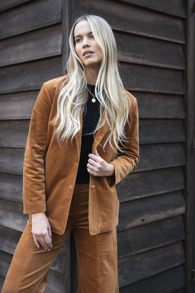 Va Va Velour coat from Humidity Lifestyle - Camel colour
