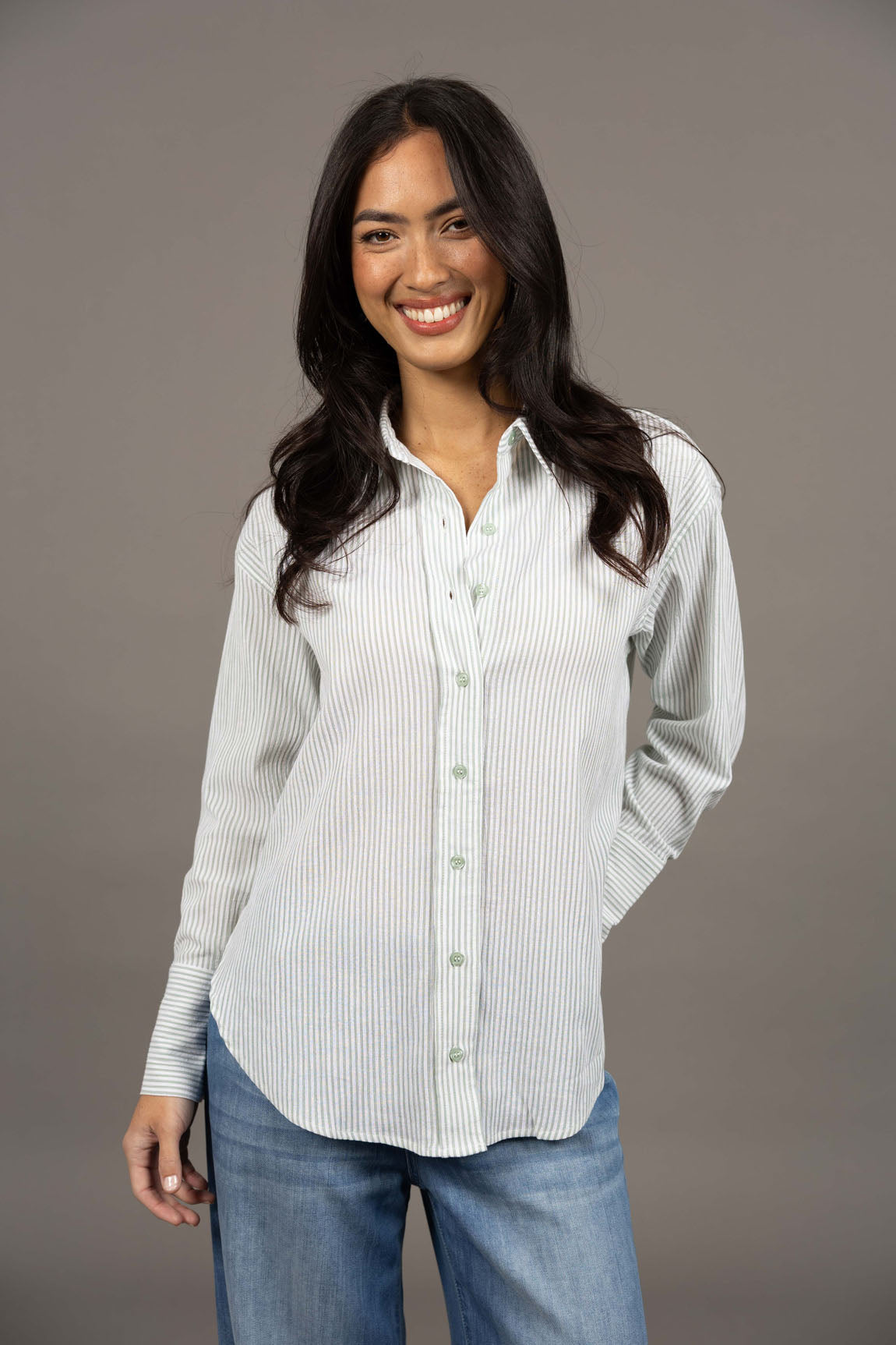 Nala Striped Linen blend Shirt from Humidity Lifestyle - Green Stripe
