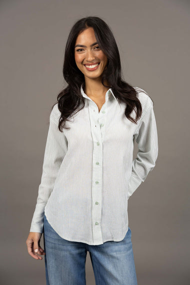Nala Striped Linen blend Shirt from Humidity Lifestyle - Green Stripe