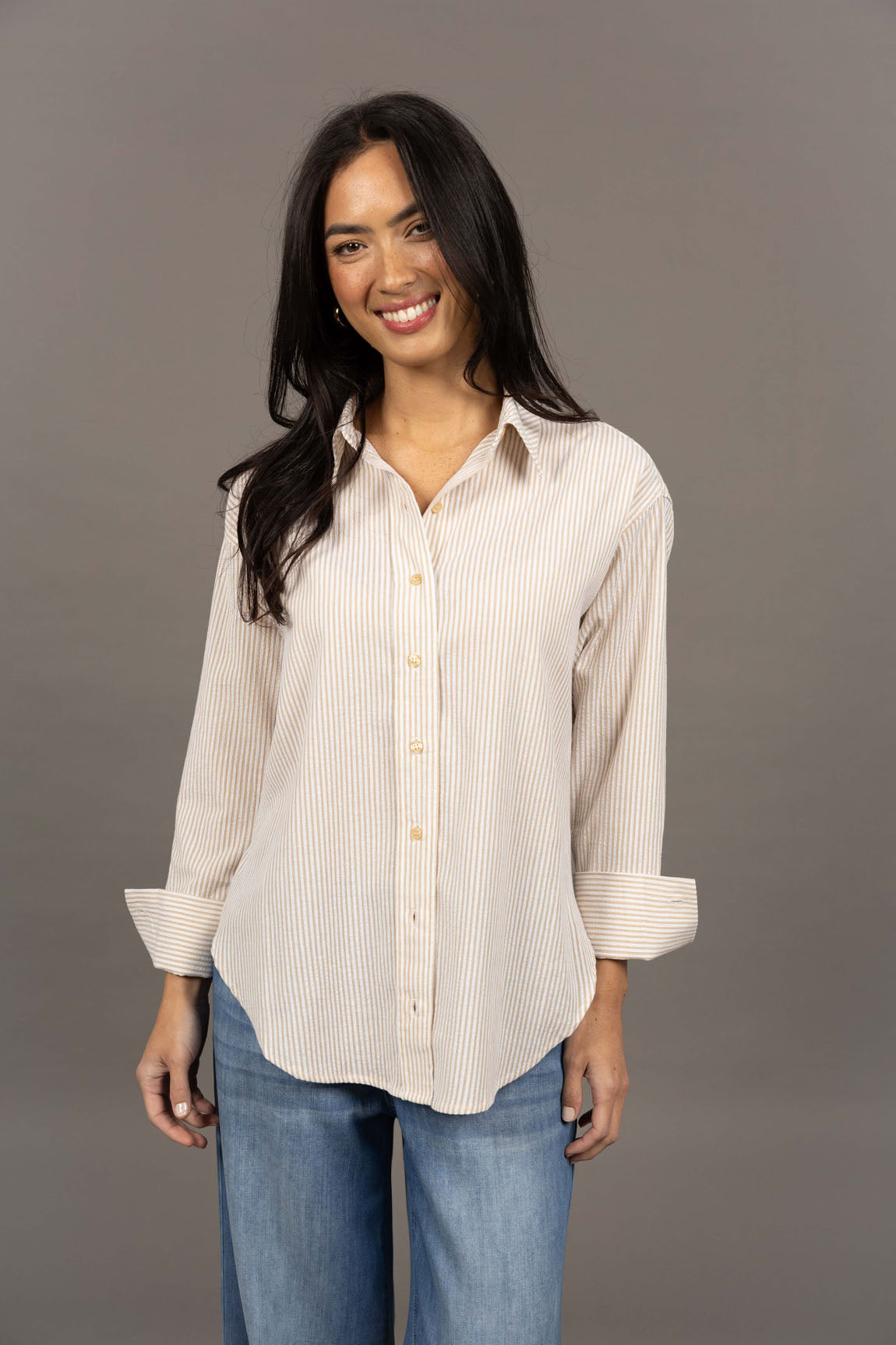 Nala Striped Linen blend Shirt from Humidity Lifestyle - Sand Stripe