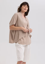 LD & Co Linen Blend Tie Cardigan - Taupe