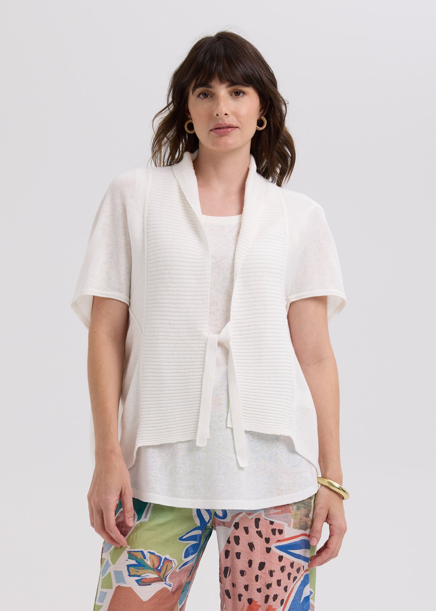 LD & Co Linen Blend Tie Cardigan - Taupe