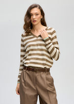 LD & Co Stripe V Jumper - Bark Colour