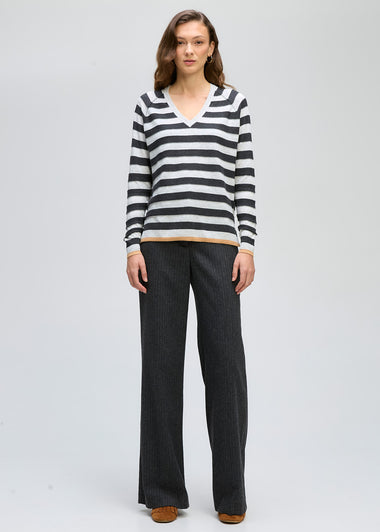 LD & Co Stripe V Jumper - Light Marl