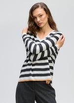 LD & Co Stripe V Jumper - Light Marl