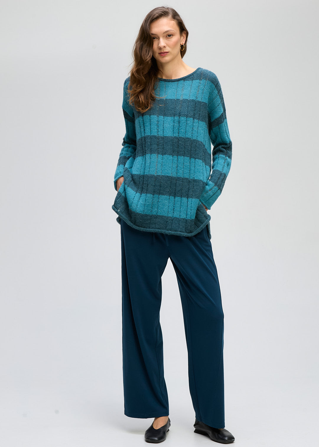 LD & Co Two-way stripe Tunic - Deep Sea/Blue