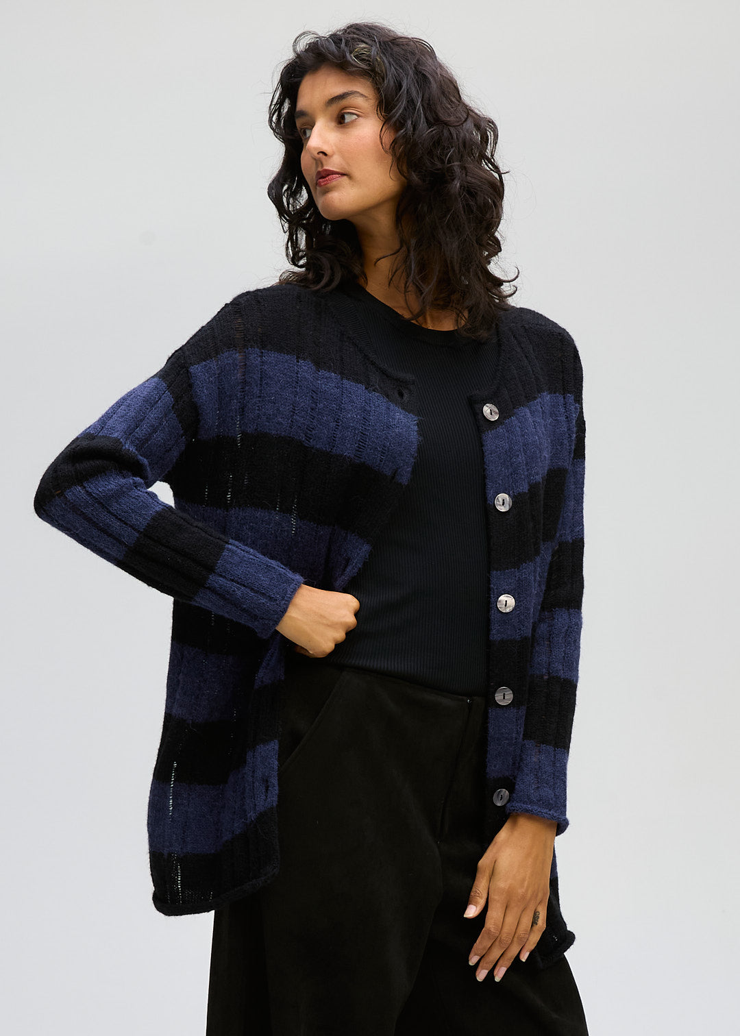 LD & Co Two-way stripe Tunic - Midnight/Black