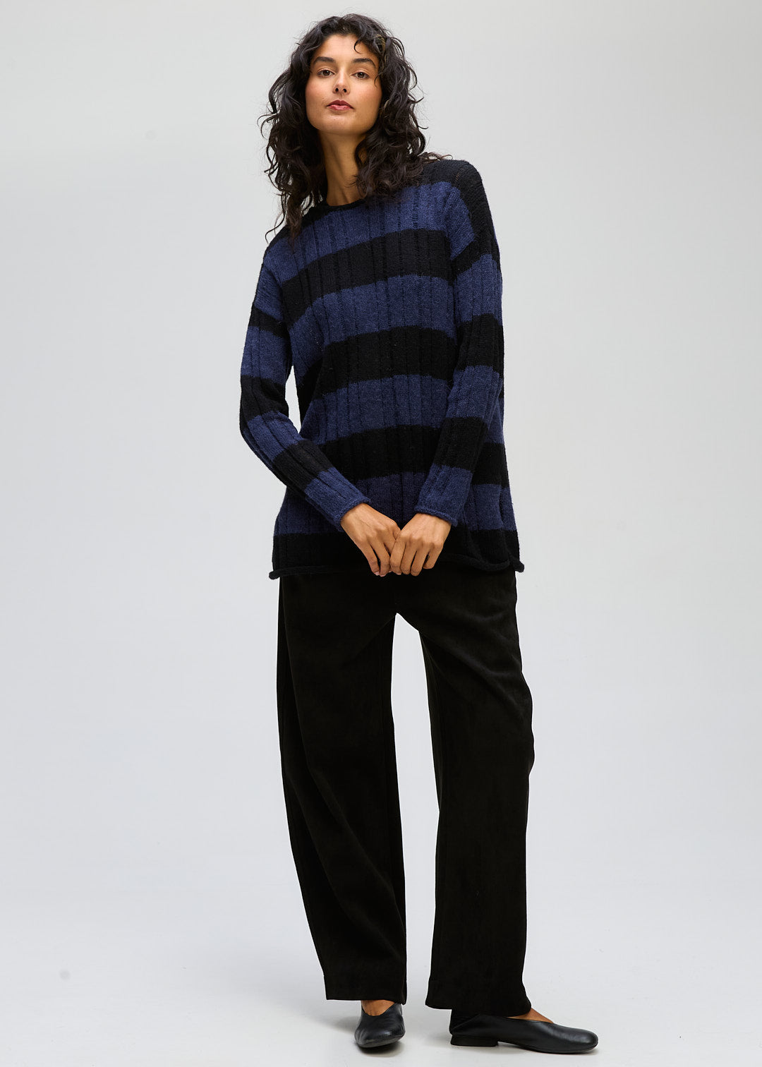 LD & Co Two-way stripe Tunic - Midnight/Black