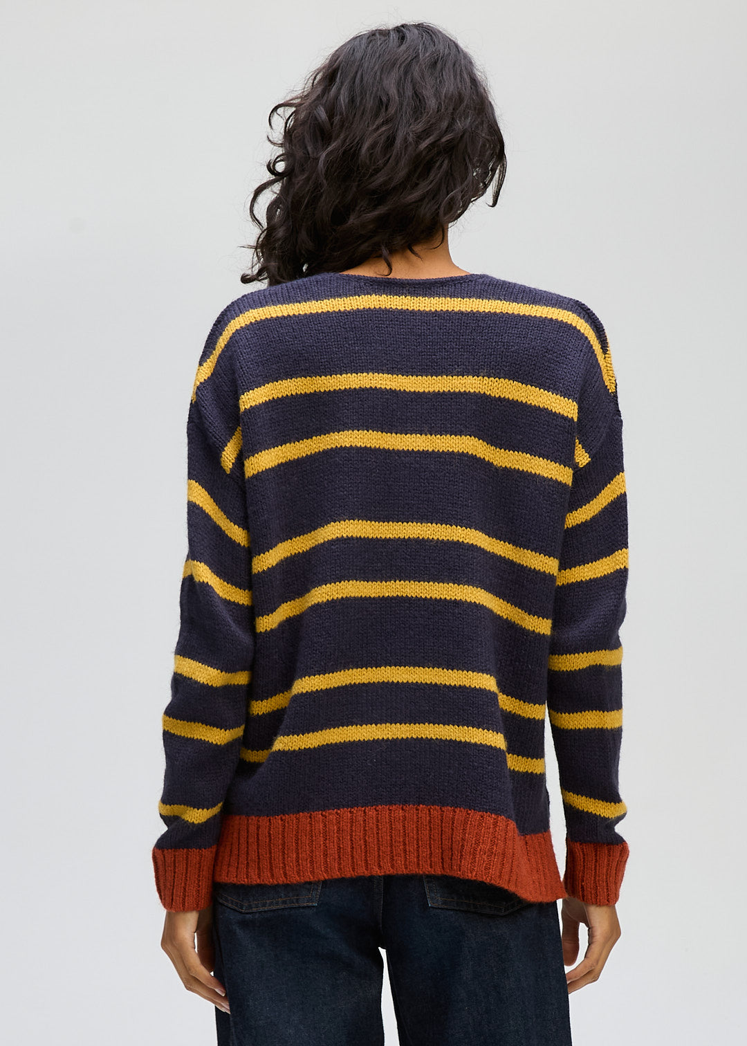 LD & Co Cozy Striped V Jumper - Rust
