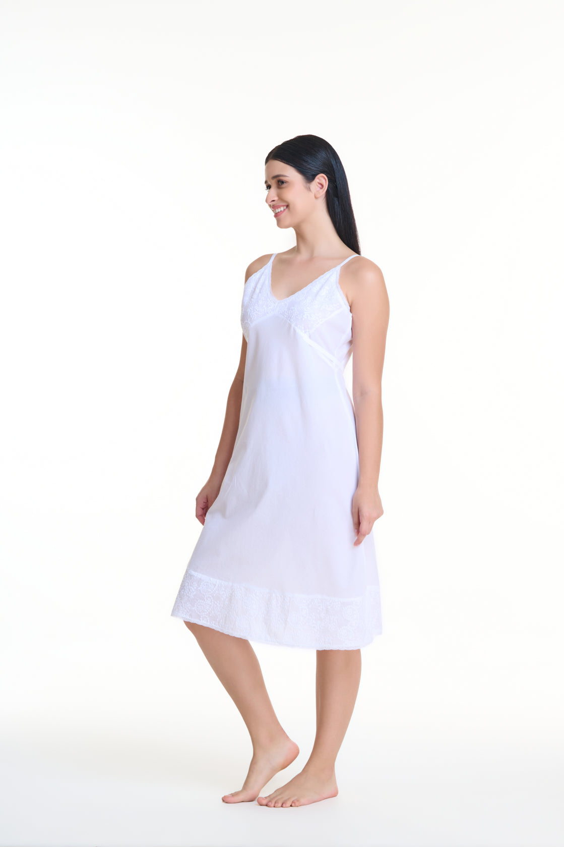 Embroidered White Cotton Nightie/Slip - Arabella MD24