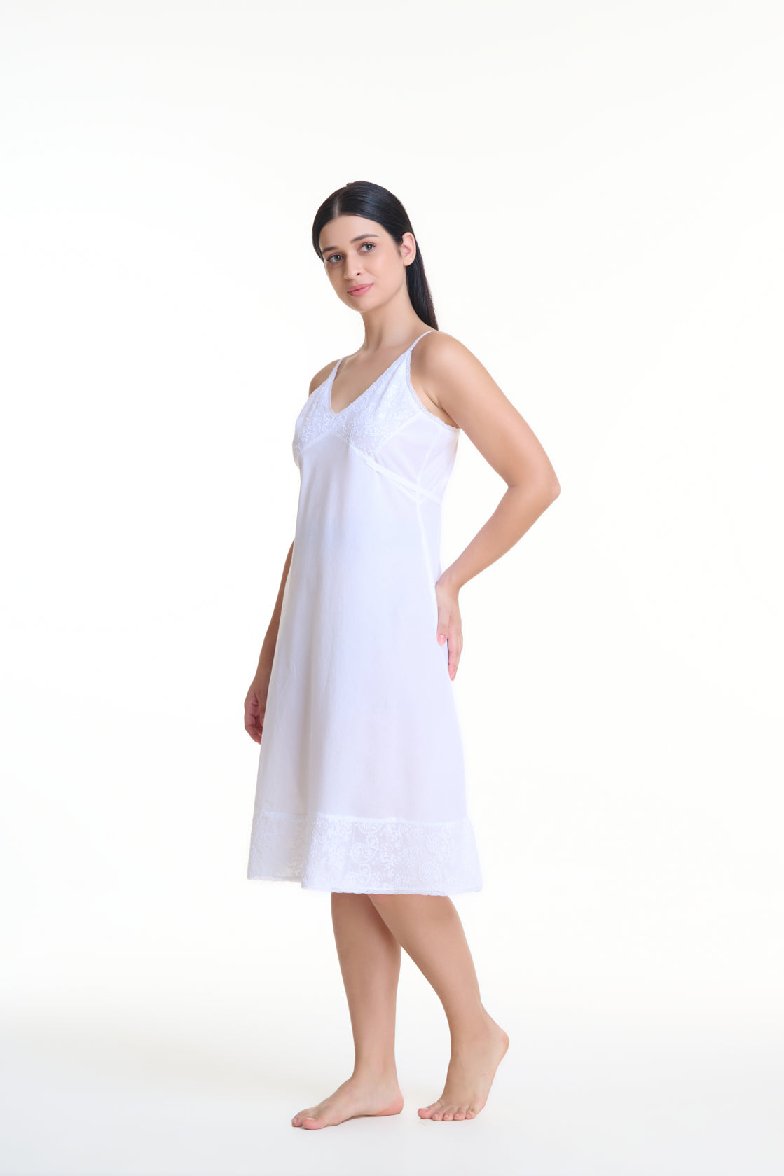 Embroidered White Cotton Nightie/Slip - Arabella MD24