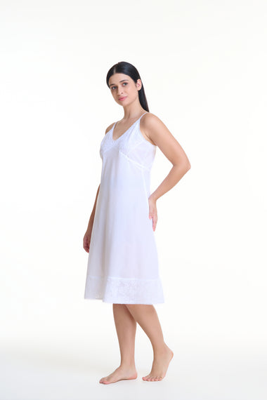 Embroidered White Cotton Nightie/Slip - Arabella MD24