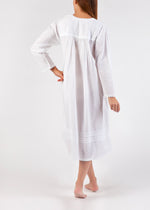 Embroidered White Cotton Long Sleeve Nightie - Arabella MD34LS