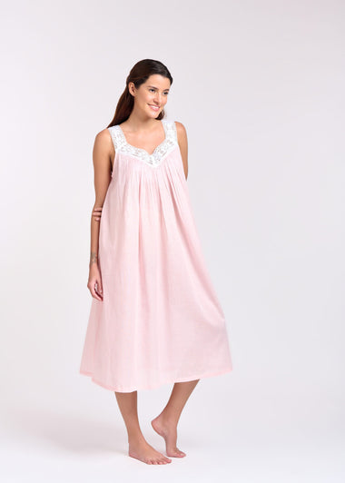 MD-410CP Nightie | V-Neck Laced Gingham Print
