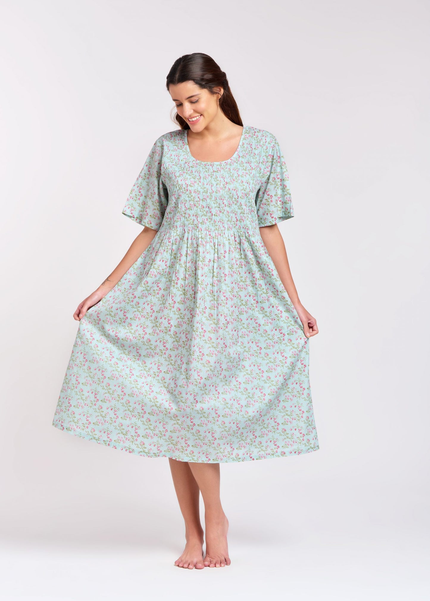 Arabella Shirred Bodice Short Sleeve Nightie MD-83F8