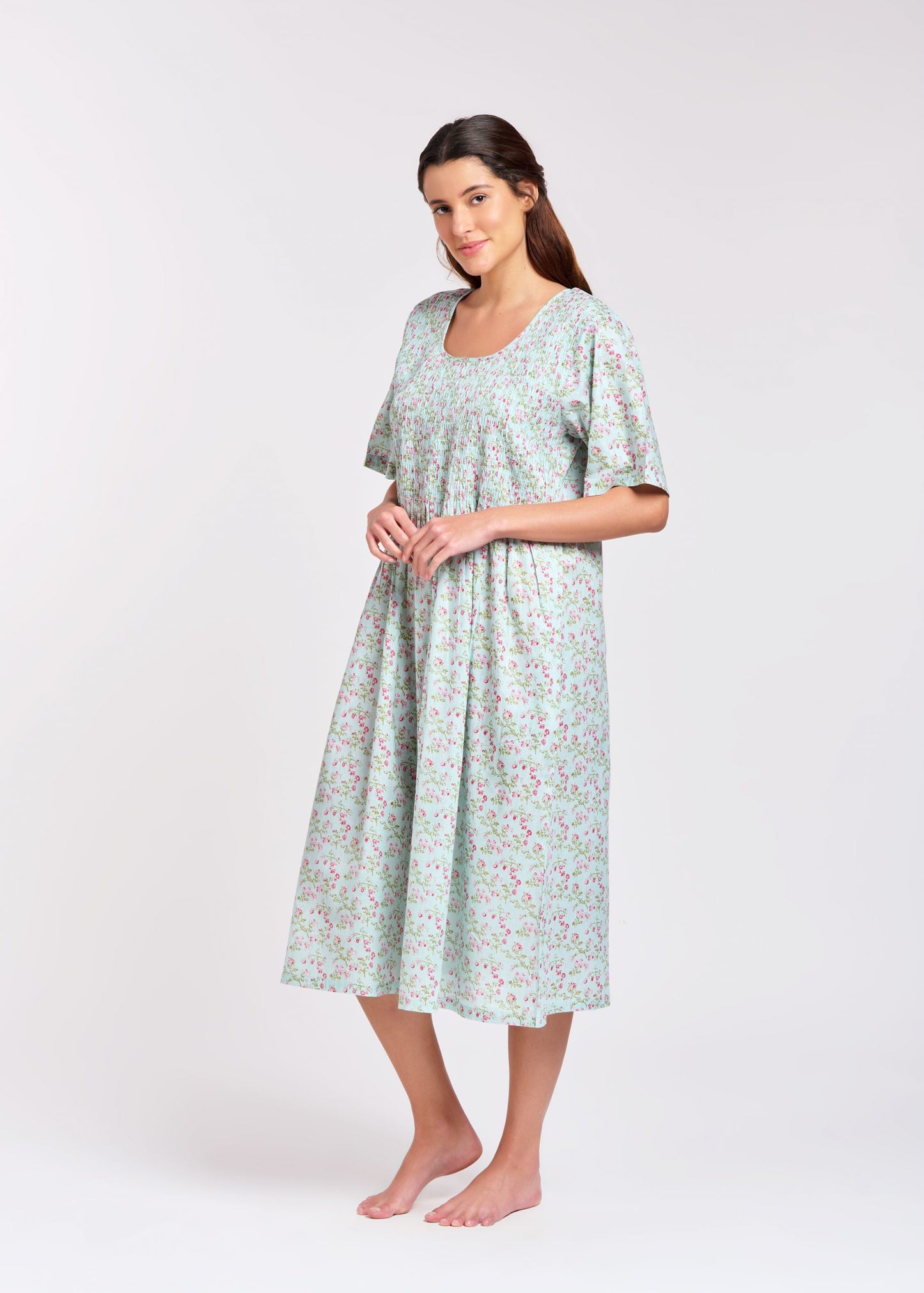 Arabella Shirred Bodice Short Sleeve Nightie MD-83F8