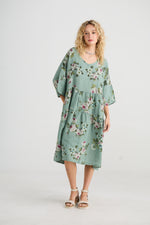 Stella floral linen dress in Sage Green