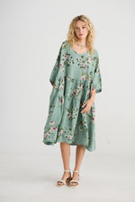 Stella floral linen dress in Sage Green