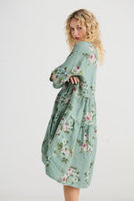 Stella floral linen dress in Sage Green