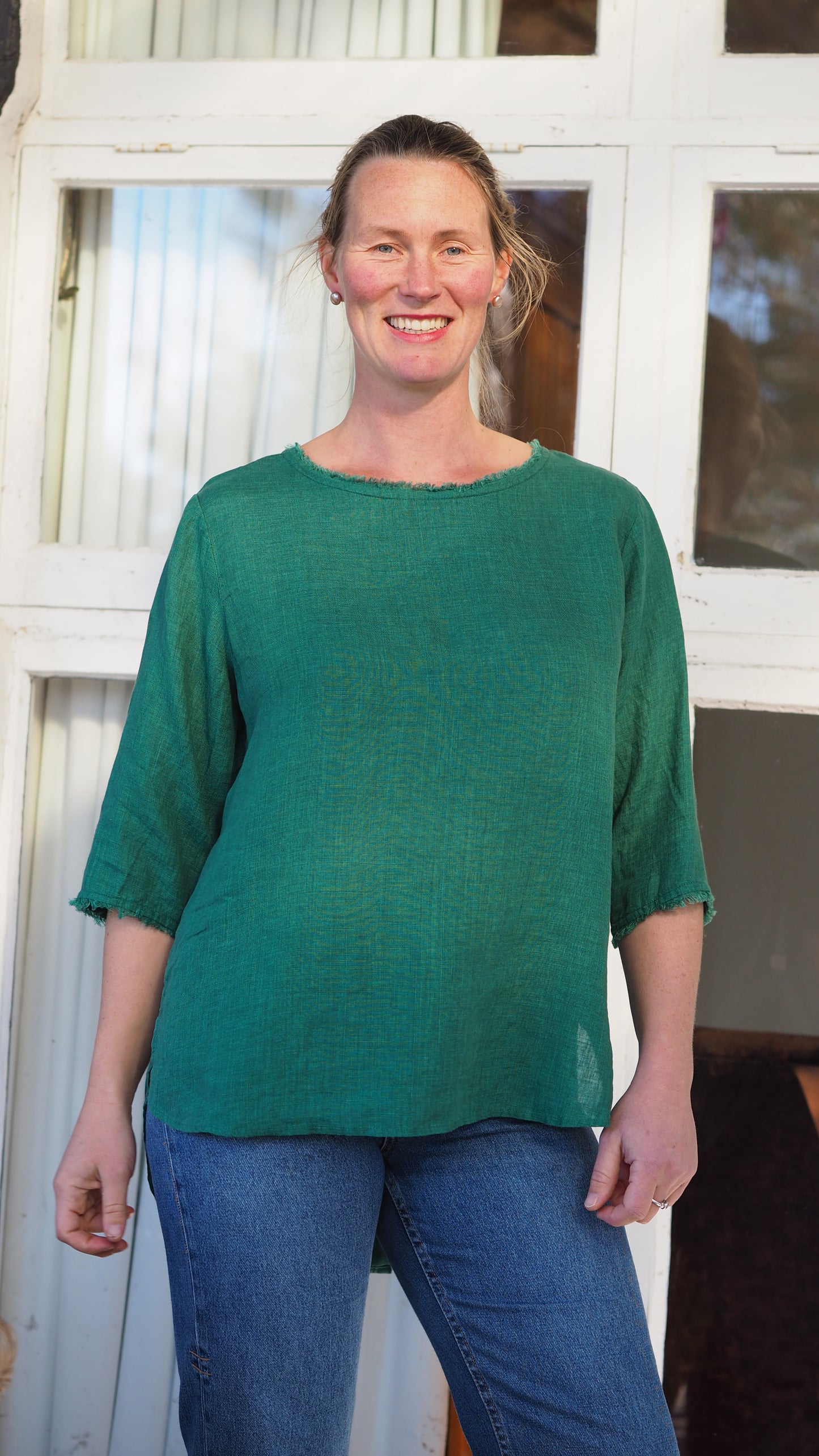 Sintra Blouse - Pine Green Chambray