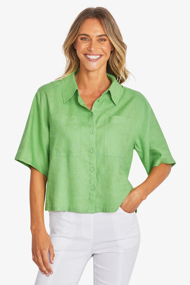 Effie Crop Linen Shirt from Ping Pong Australia - Clover