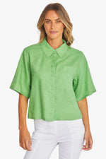 Effie Crop Linen Shirt from Ping Pong Australia - Clover