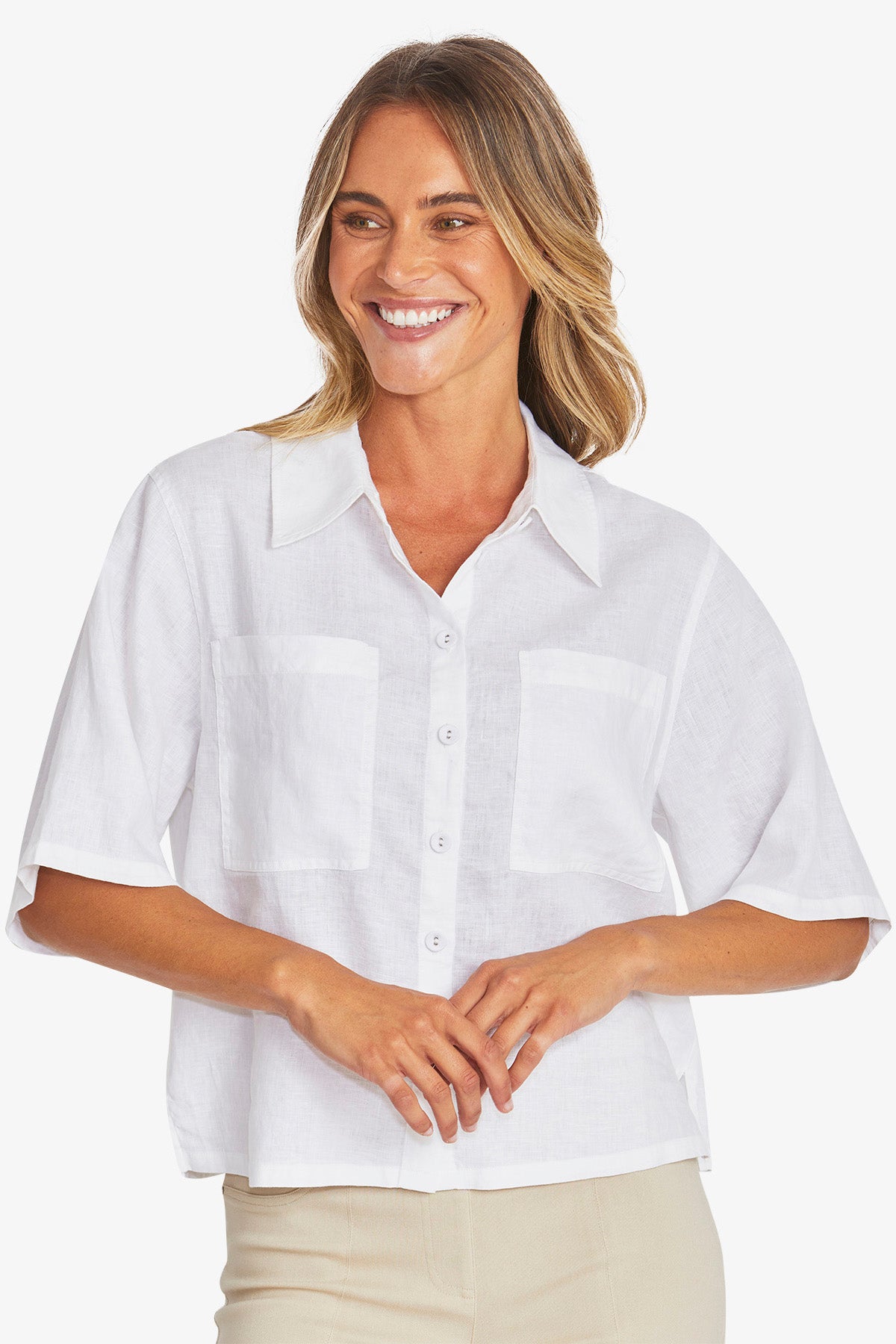 Effie Crop Linen Shirt from Ping Pong Australia - White