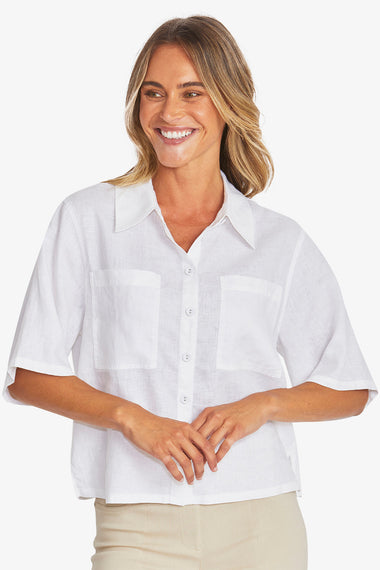 Effie Crop Linen Shirt from Ping Pong Australia - White