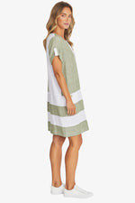 Colour Block Linen Dress with Ping pong Australia- Seagrass