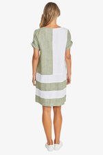 Colour Block Linen Dress with Ping pong Australia- Seagrass