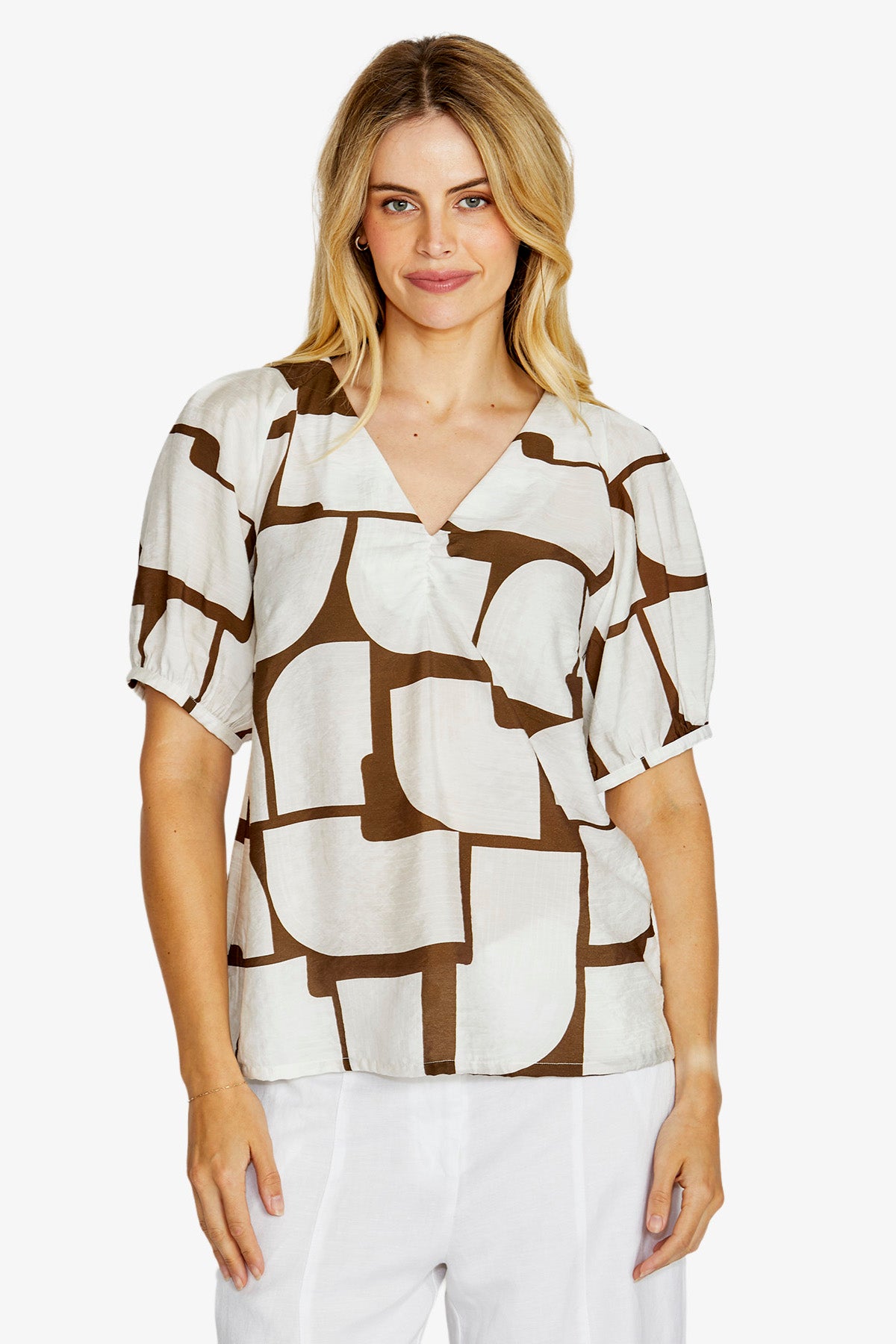 Mira bubble sleeve top - Hot Stone print